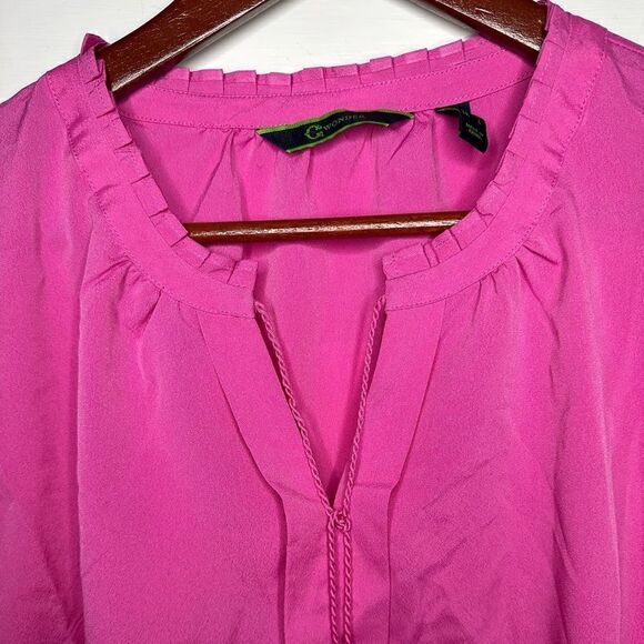 C. Wonder Flutter Sleeve Scarf Top with Tassels Vibrant Pink Size Medium - Picture 8 of 8